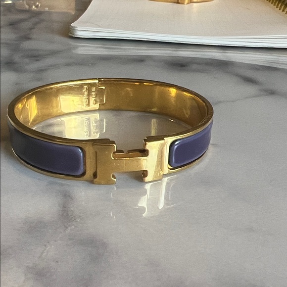 Hermes Gold and Deep Purple H clic clac Bracelet - Picture 1 of 6